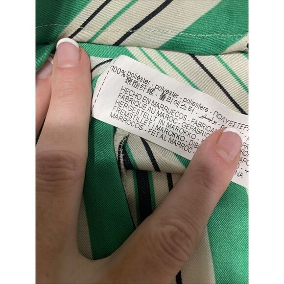 zara womens green white black V Neck striped satin tank top medium - Picture 4 of 4